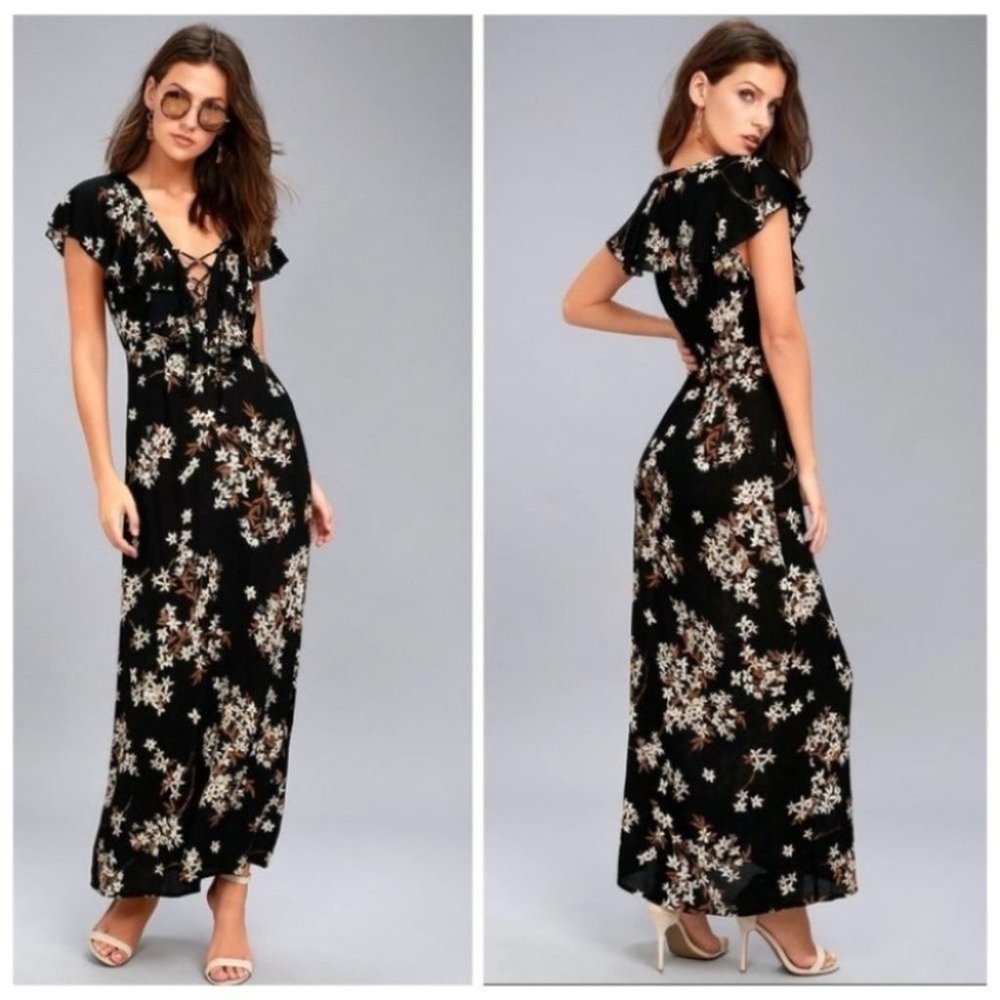 •- Amuse Society Alana Floral Maxi Dress Black i24